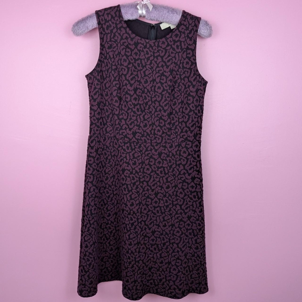 Ann Taylor Loft Petites Black & Purple Leopard Print Sleeveless A-line Dress